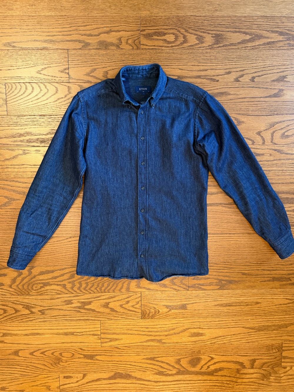 Eton Men's Dark Blue Denim Casual Button-Down Shirt - 15 - S